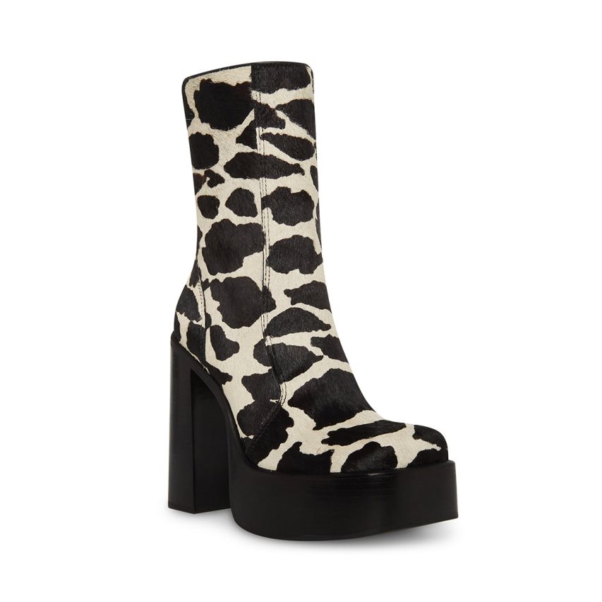 Botines Steve Madden Dwane-c Cow Print Mujer Negras Blancas | ES ET13E6